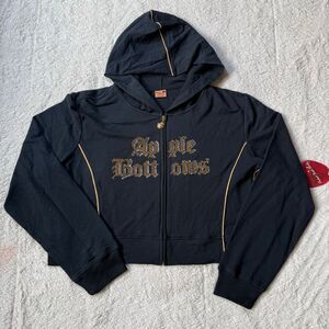 NWT Apple Bottoms Cropped Rhinestone Zip Hoodie – Black & Gold Y2K Glam